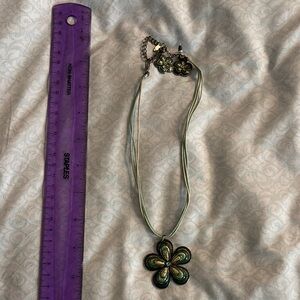 Elegant Green Flower Pendant Necklace and Earring Set